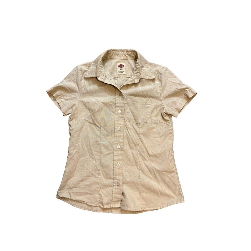 Dickies Khaki Work Shirt XS Short Sleeve Utility Button Up 2000s Y2K Tan